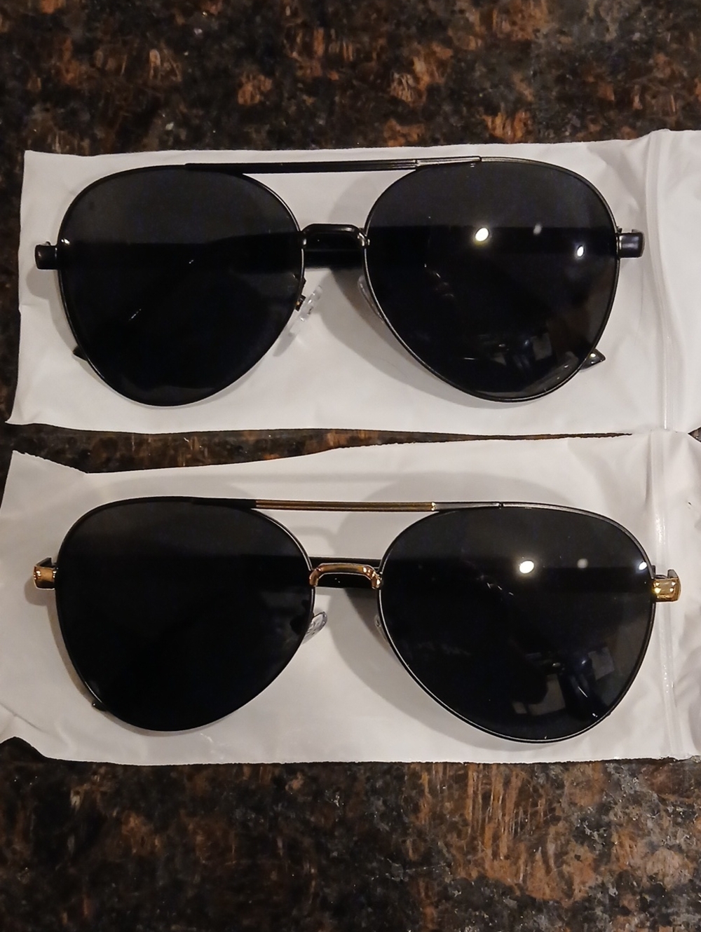 Men's Black Aviator Sunglasses with Gold Accents